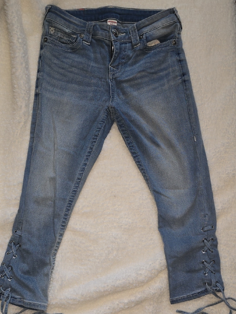 True Religion Halle Capri Ankle Lace-Up Jeans